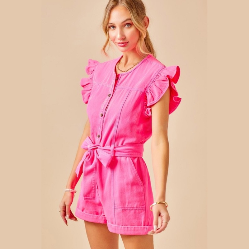 Bộ Áo Liền Quần Ngắn Tay Cài Nút Thời Trang Mùa Hè Cho Nữ