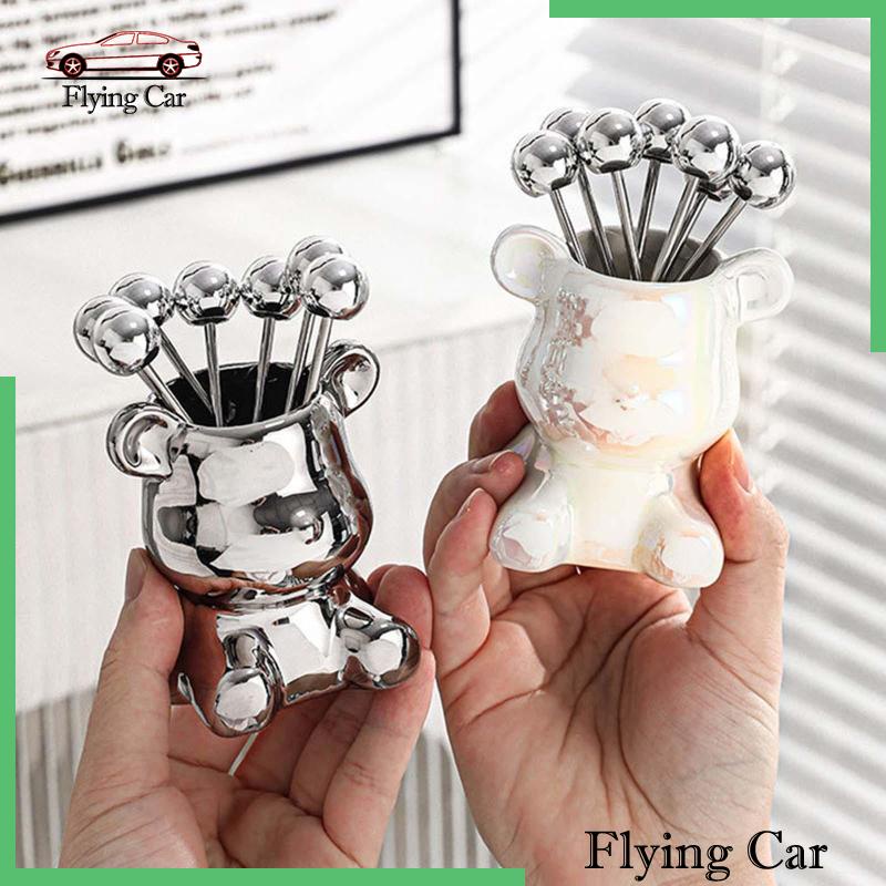 [Lzdjfmy2] Bộ Nĩa Ăn Trái Cây Hình Gấu Dễ Thương Cho Đám Cưới Nhà Hàng Nhà Hàng