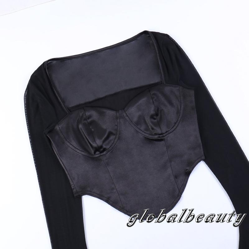 Áo Thun Lửng Tay Dài Phối Lưới Thời Trang Quyến Rũ Cho Nữ