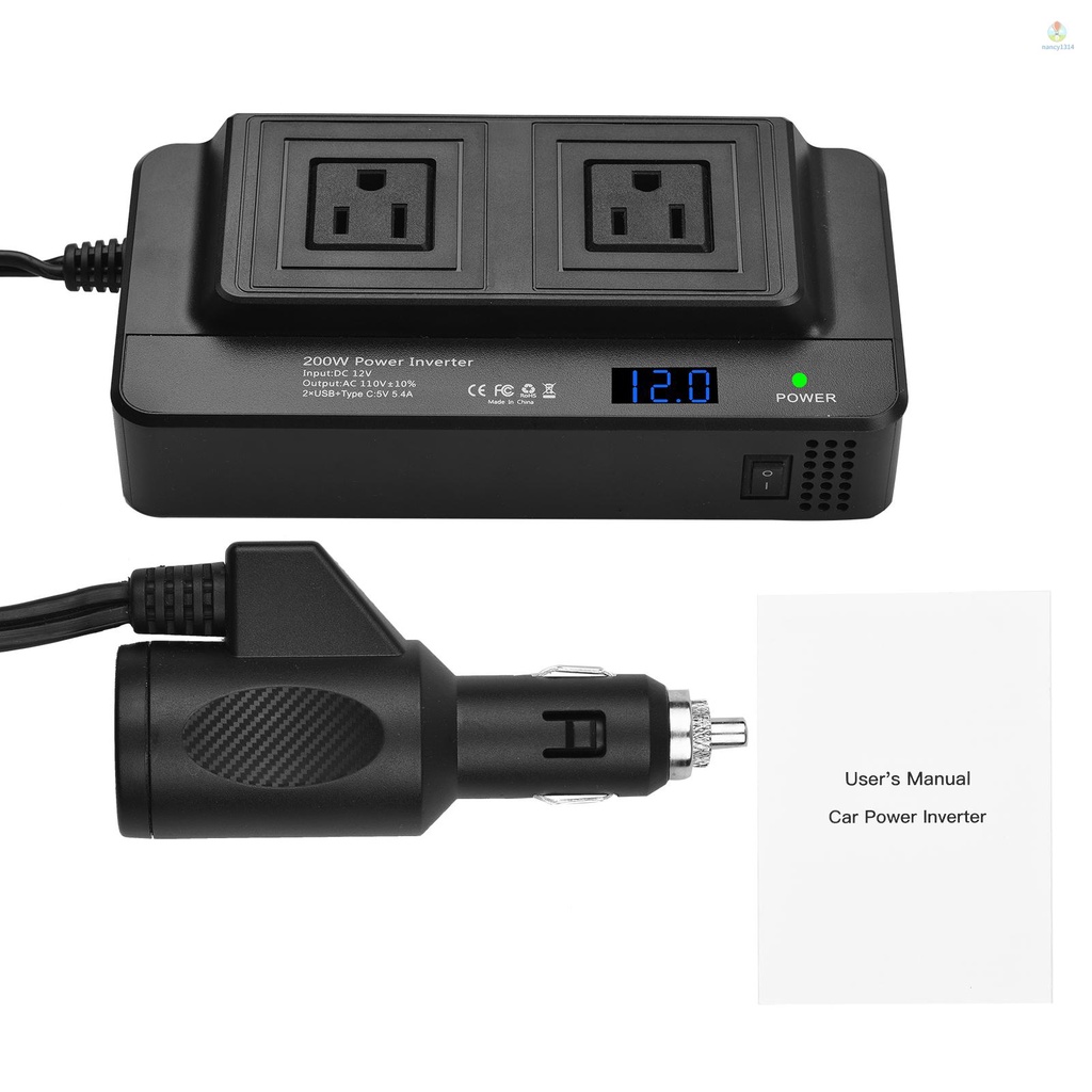 Bộ Chuyển Đổi Nguồn Điện 200W DC 12V Sang AC 220V Cho Xe Hơi RV