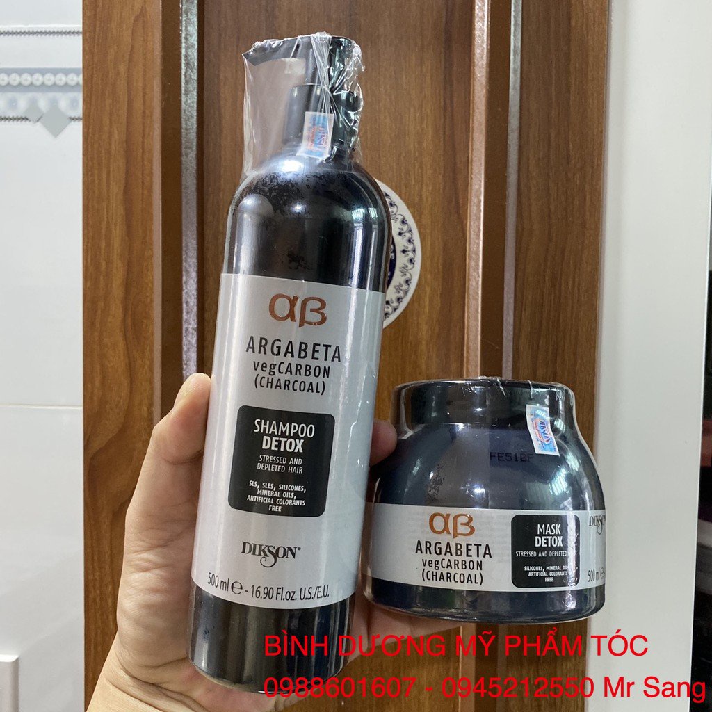 Dầu gội và hấp DIKSON ARGABETA VEGCARBON (CHARCOAL) DETOX thải độc tóc và da đầu 500mlx2