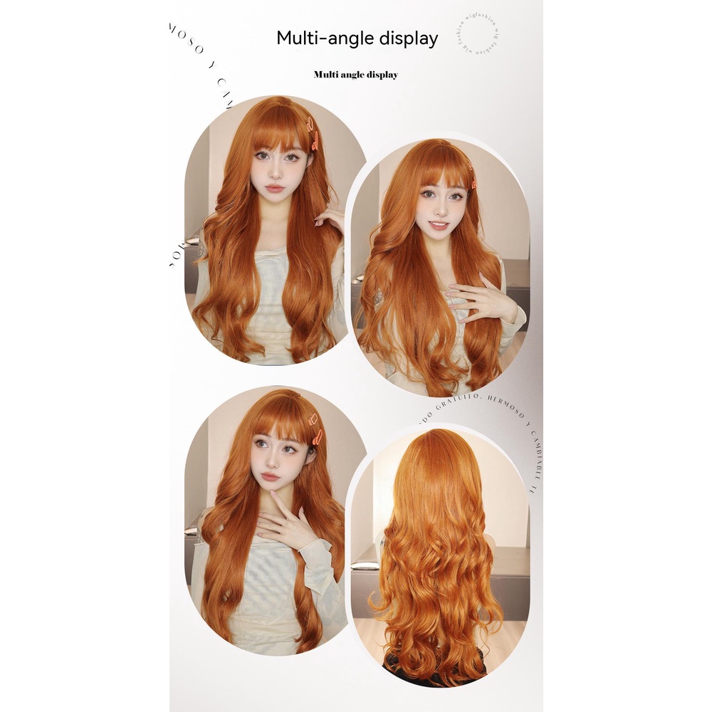 Bộ Tóc Giả Dài Xoăn Màu Cam Phong Cách Retro Mỹ Cho Nữ
