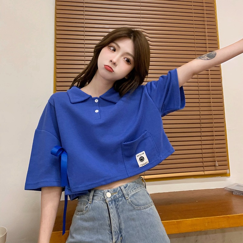 Áo polo Lửng Ngắn Tay Eo Cao Dáng Rộng Thời Trang Mùa Hè Dành Cho Nữ