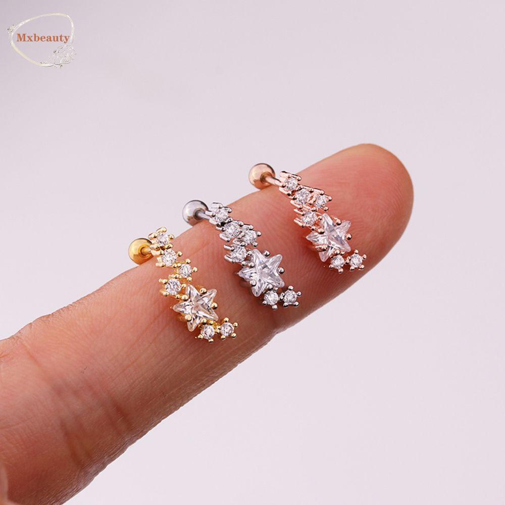 Mxbeauty Khuyên Tai Thép Không Gỉ Đính Đá CZ|Quà Tặng Cong Độc Đáo Ấn Tượng