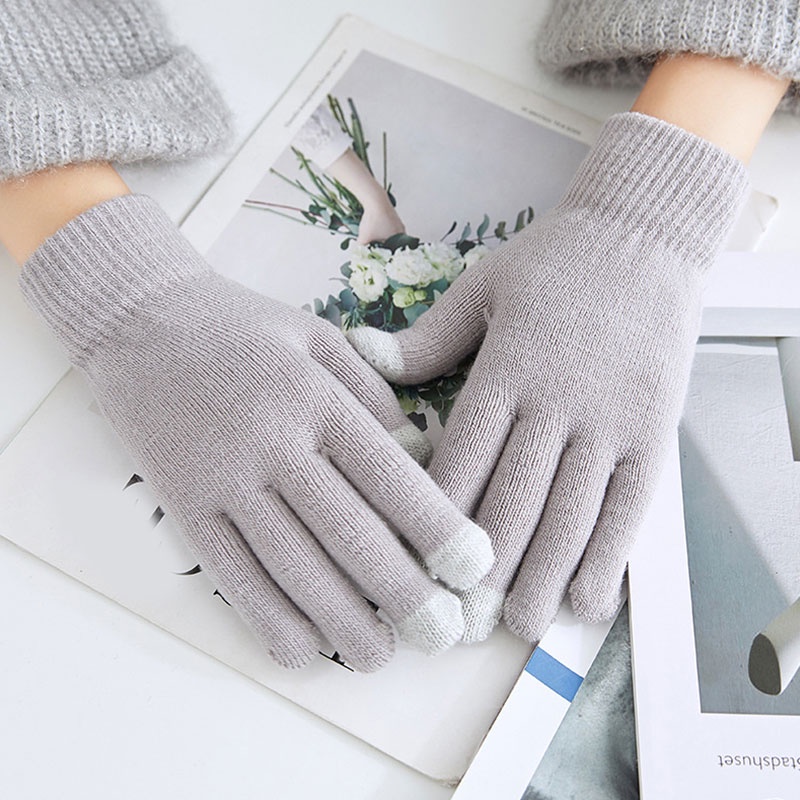 Găng Tay Năm Ngón Đan Len Cashmere Có Thể Chạm Màn Hình Cảm Ứng