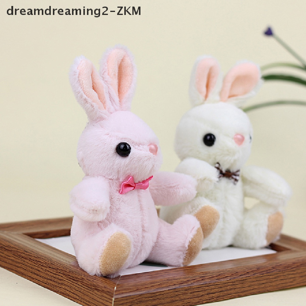 Móc Khóa Thỏ Nhồi Bông Màu Trắng Hồng Dễ Thương Dùng Trang Trí Túi Xách / Quà Sinh Nhật DIY