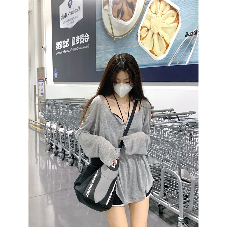 Áo Thun Tay Dài Cổ Tròn Dáng Rộng Thời Trang Mùa Hè Phong Cách Hàn Quốc Cho Nữ