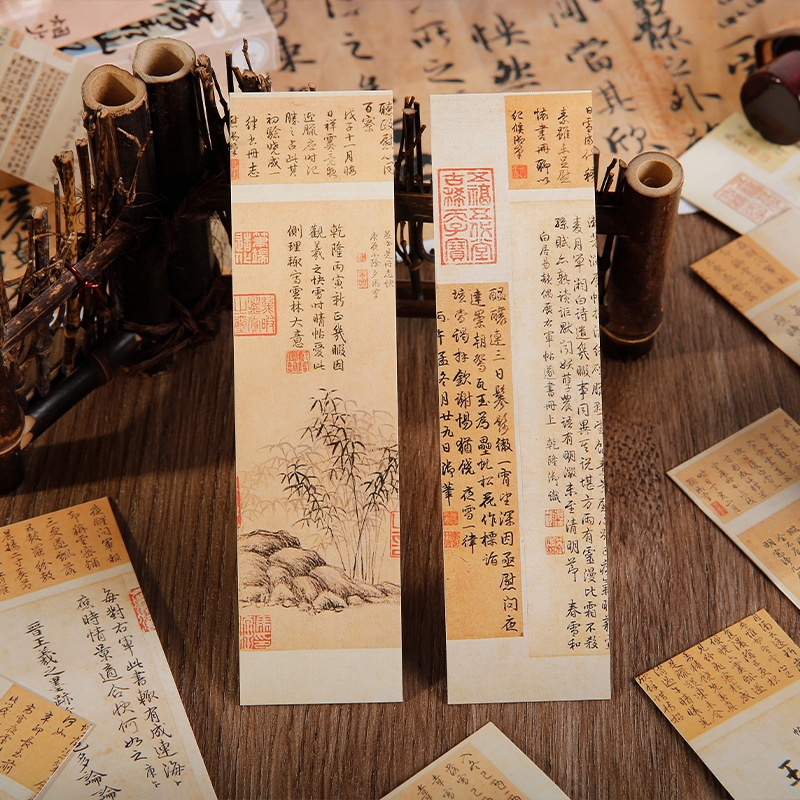 Hộp 30 Thẻ Đánh Dấu Trang Sách Hình Phong Cảnh Phong Cách Trung Hoa