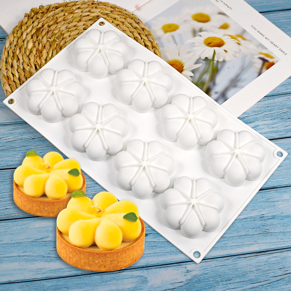 Khuôn Silicone 8 Ngăn Làm Bánh Mousse Hình Cánh Hoa DIY