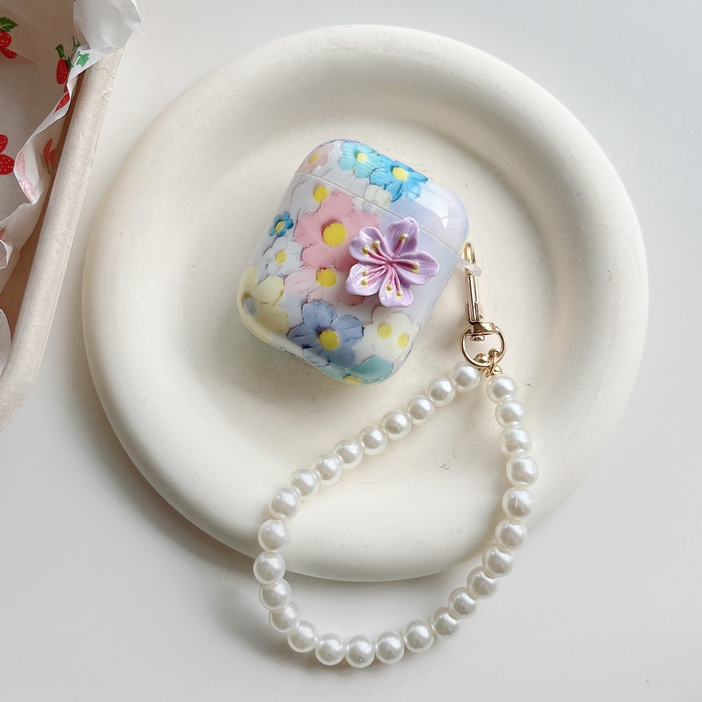 Vỏ Bảo Vệ Hộp Sạc Tai nghe không dây AirPods 1 2 gen3 pro2 2022 Bằng Tpu Mềm Hình Tranh Sơn Dầu Hoa 3D