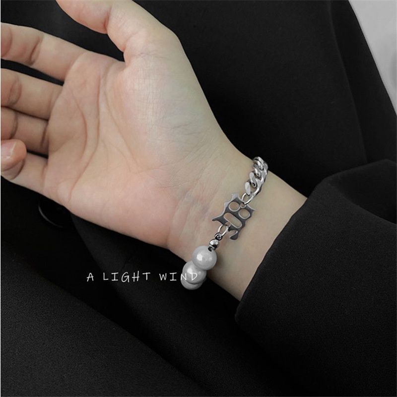 Vòng Tay Hạt Ngọc Trai Phản Quang Đơn Giản Cá Tính Phong Cách Hip Hop Cho Nam Và Nữ