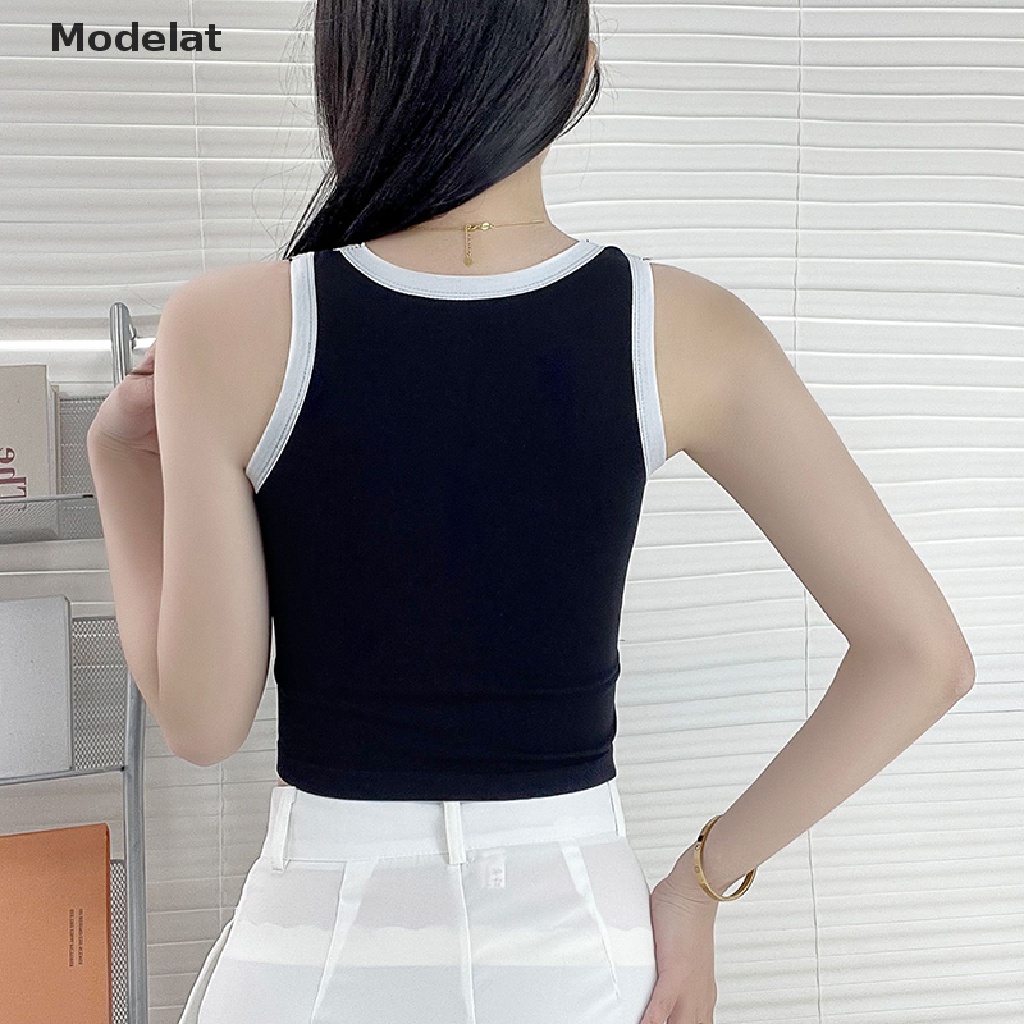 Áo Dây Sát Nách Cổ Tròn In Chữ Màu Sắc Tương Phản Thời Trang Mùa Hè Cho Nữ