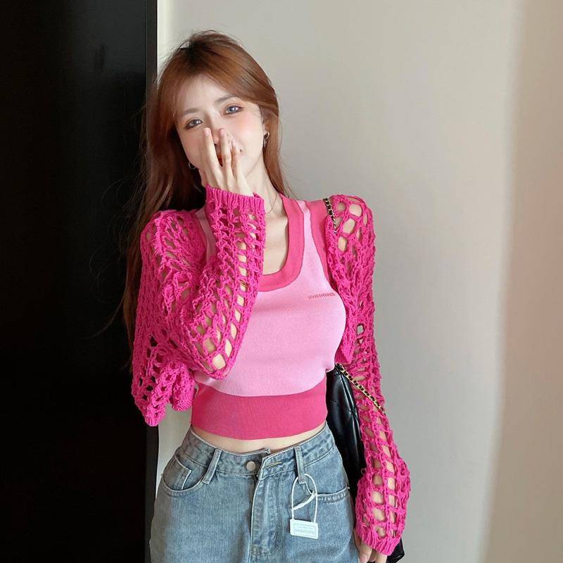 Set Áo Tank Top Hai Mảnh Màu Hồng Ngọt Ngào Phong Cách Dopamine Phổ Biến Cho Nữ