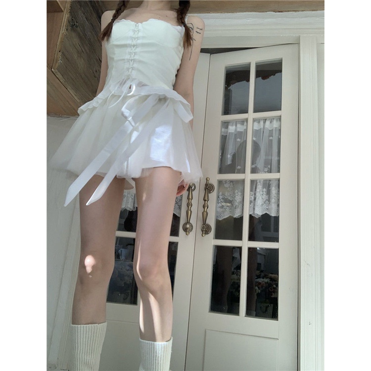 [F &amp; X] Áo Ba Lê Ngắn Phối Ren Màu Trắng Thiết Kế Độc Đáo Phong Cách Hàn Quốc Ngọt Ngào Thời Trang Mùa Hè Cho Nữ