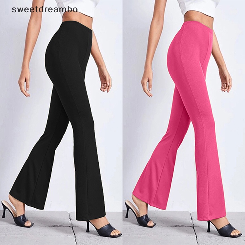 SWE Mùa Xuân Và Mùa Hè Của Phụ Nữ Rắn Màu Đàn Hồi Cao Eo Quần Yoga Micro La Giản Dị Quần Flare Quần DRN
