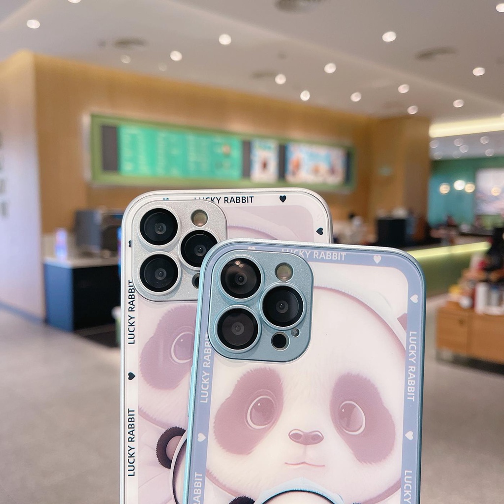 Ốp Điện Thoại Silicon Dẻo Tráng Gương Hình Gấu Trúc Thời Trang Cho iPhone 11 12 13 14 PRO MAX XR XS 7 8 Plus