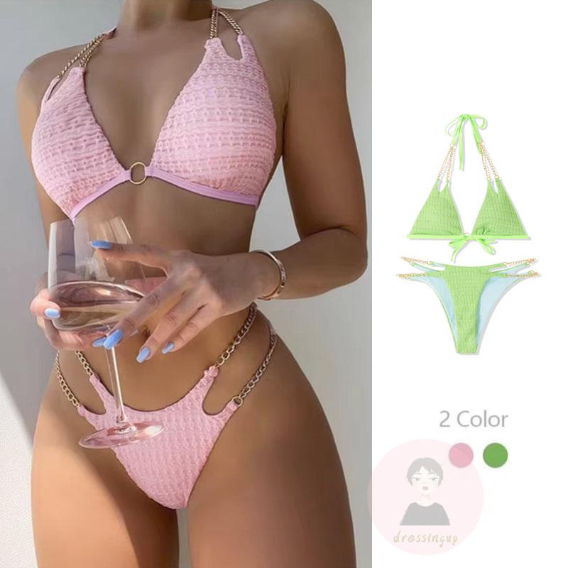 Bikini Mắt Xích Nối Dây Hình Tam Giác Cắt Cao Cho Nữ