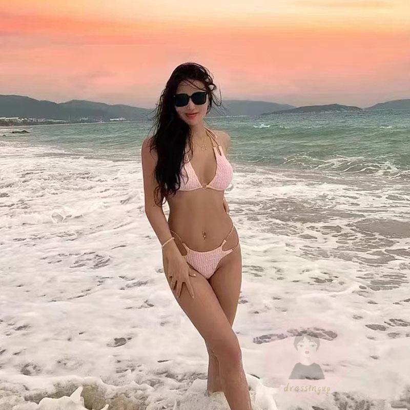 Bikini Mắt Xích Nối Dây Hình Tam Giác Cắt Cao Cho Nữ