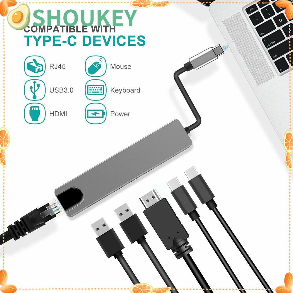 SHOUHOU 6 trong 1 USB Type-C Hub USB-C Extender 4K PD sạc nhiều cổng Adapter cho máy tính xách tay