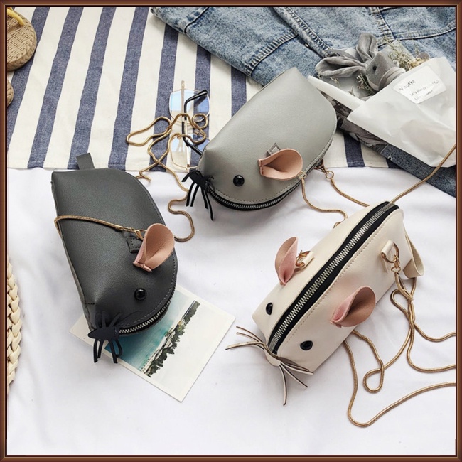 Túi Da PU Đeo Chéo Hình Động Vật Phối Dây Xích Thời Trang Cho Nữ