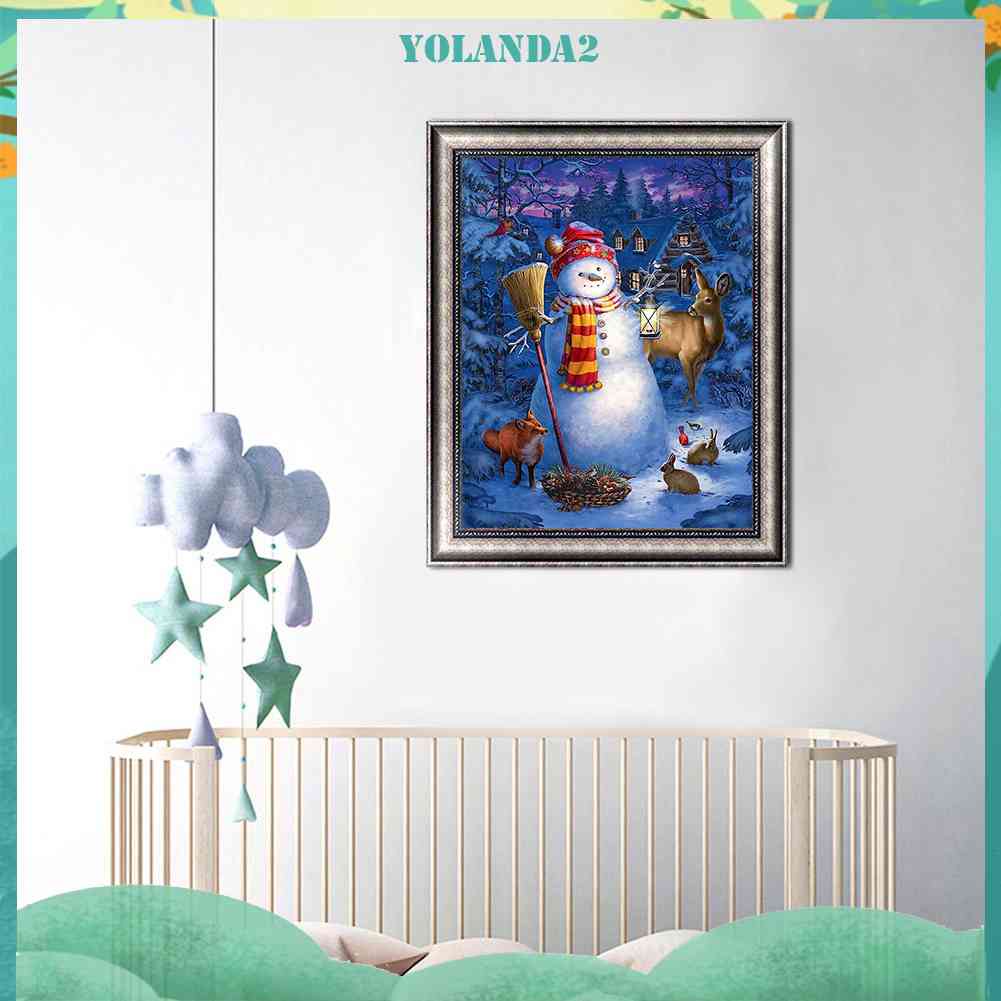 Bộ Tranh Đính Đá 5D Họa Tiết Người Tuyết / Lồng Đèn Độc Đáo DIY Dùng Trang Trí