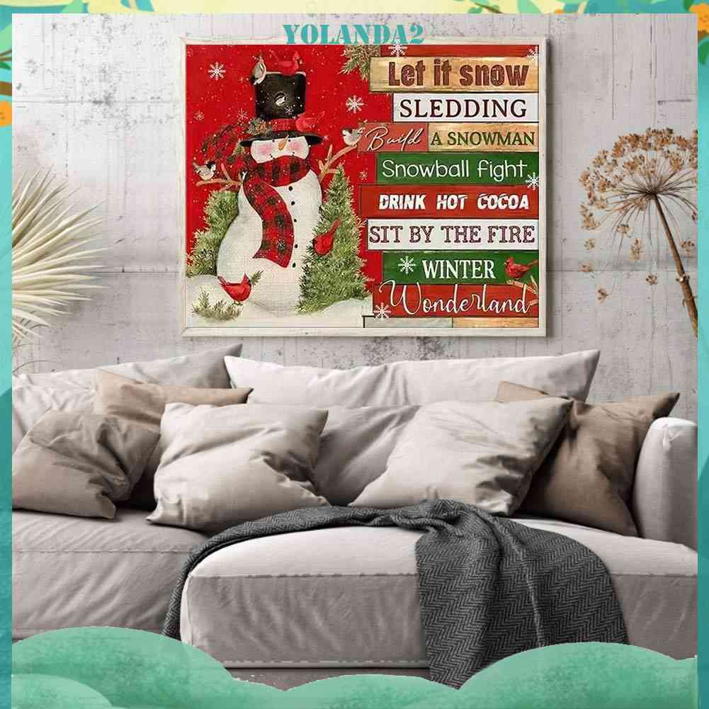 Tranh Đính Đá Kim Cương Toàn Bộ 5D DIY Hình Người Tuyết Và Chữ Tiếng Anh