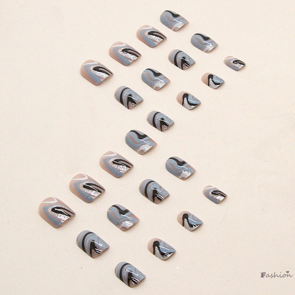 Móng Tay Giả Ngắn Gợn Sóng Nhiều Màu Chống Trầy Xước Trang Trí Nghệ Thuật