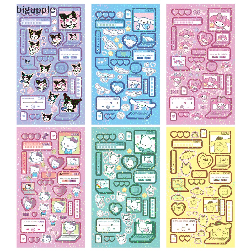 Bigapple Nhãn Dán Hình Hoạt Hình Sanrio Cinnamoroll Melody Girl Dễ Thương Lấp Lánh Trang Trí Kế Hoạch Thủ Công RDG