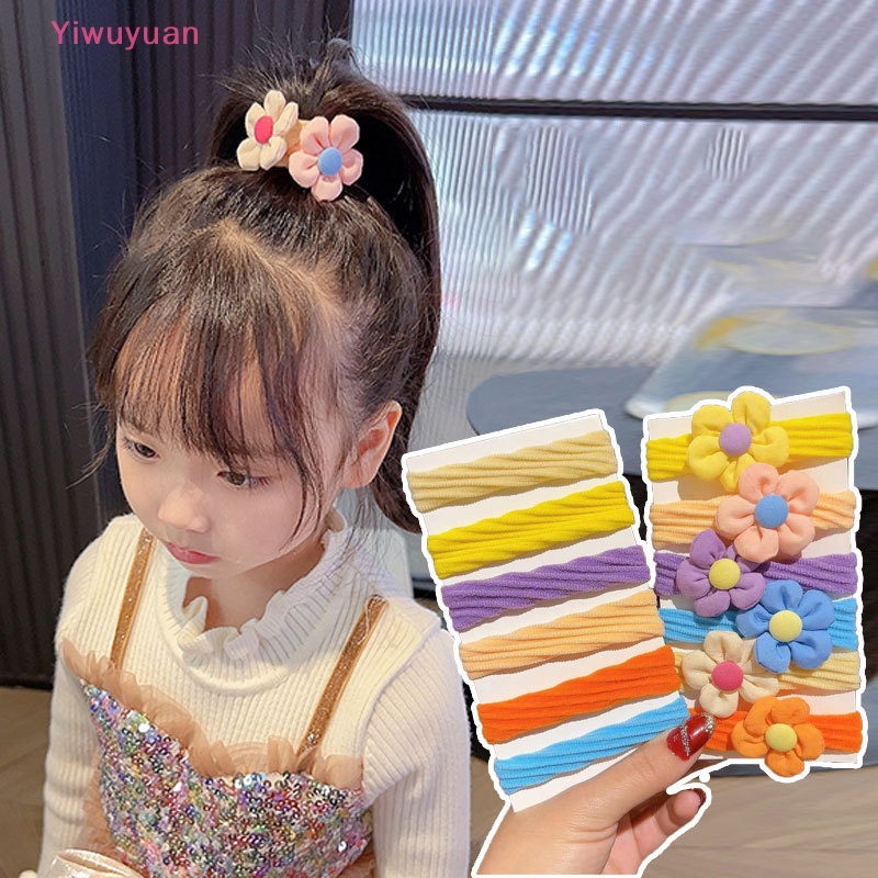 Bộ 6 Dây Buộc Tóc Cao Su Co Giãn Đính Hoa Ngọt Ngào Cho Bé Gái