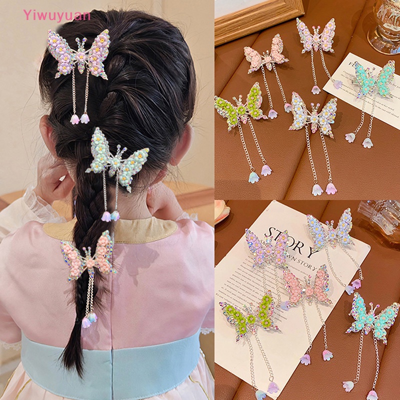 < Yiwuyuan > Kẹp Tóc Phối Cánh Bướm Tua Rua Dễ Thương Có Thể Di Chuyển Phụ Kiện Trang Sức Làm Quà Tặng Mới