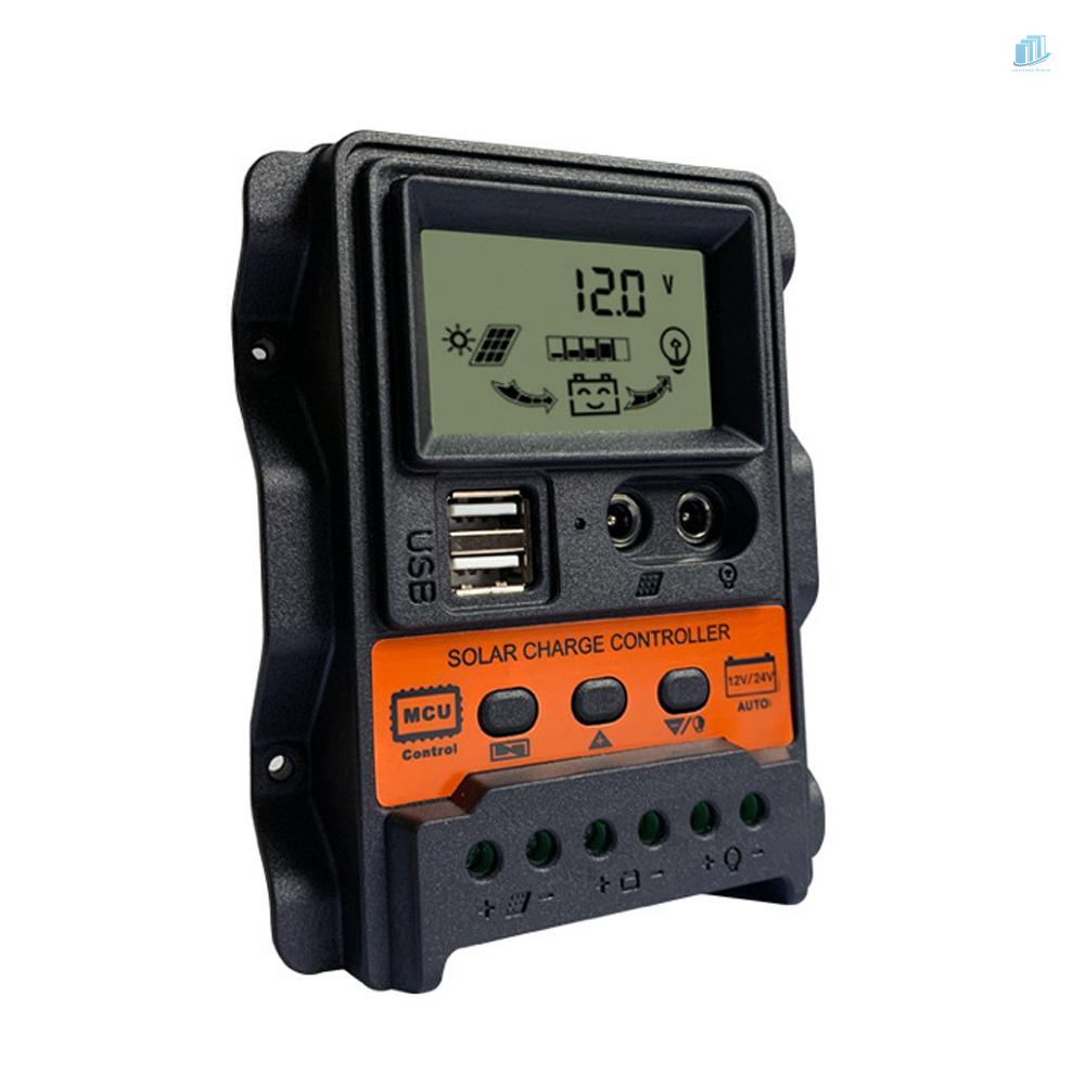 Bộ Điều Khiển Sạc Năng Lượng Mặt Trời Tự Động 12Volt 24V Màn Hình LCD Hai Cổng USB