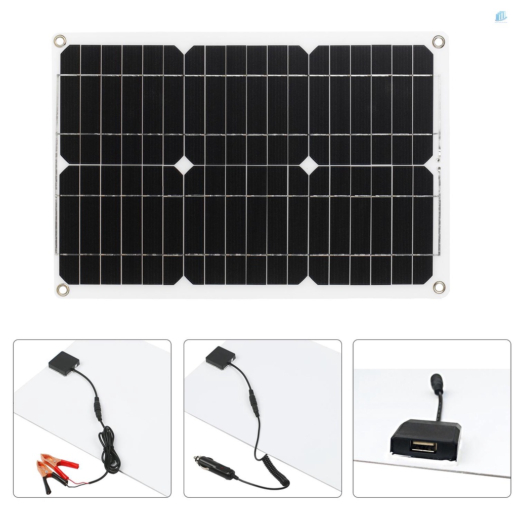 Bộ Bảng Điều Khiển Sạc Năng Lượng Mặt Trời 18W 12V Monocrystalline 18W Kèm Dây Cáp Kết Nối SAE