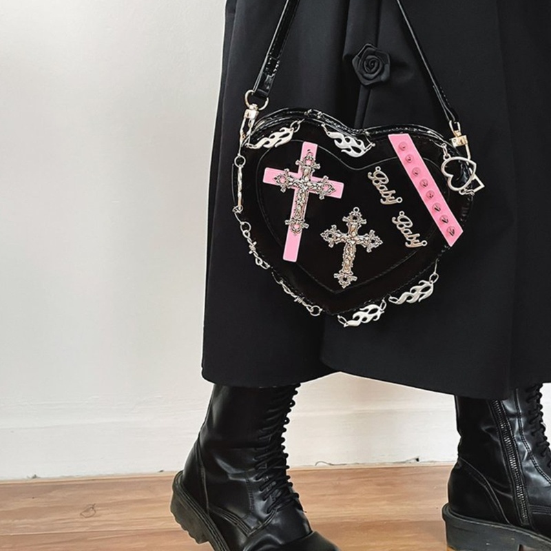 Túi Đeo Chéo Da PU Hình Trái Tim Phong Cách Gothic Harajuku Nhật Bản Cho Nữ