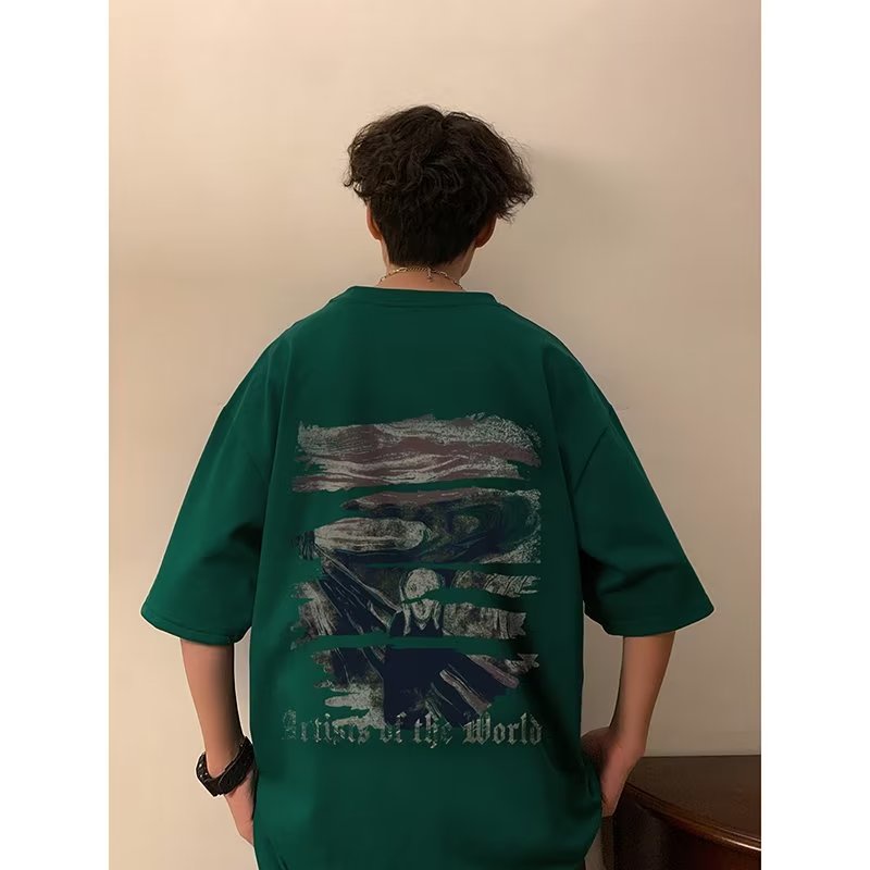 Áo Thun Tay Ngắn Cổ Tròn Cỡ Lớn In Chữ Phong Cách hip hop Nhật Bản Thời Trang Cho Nam Size M-5XL