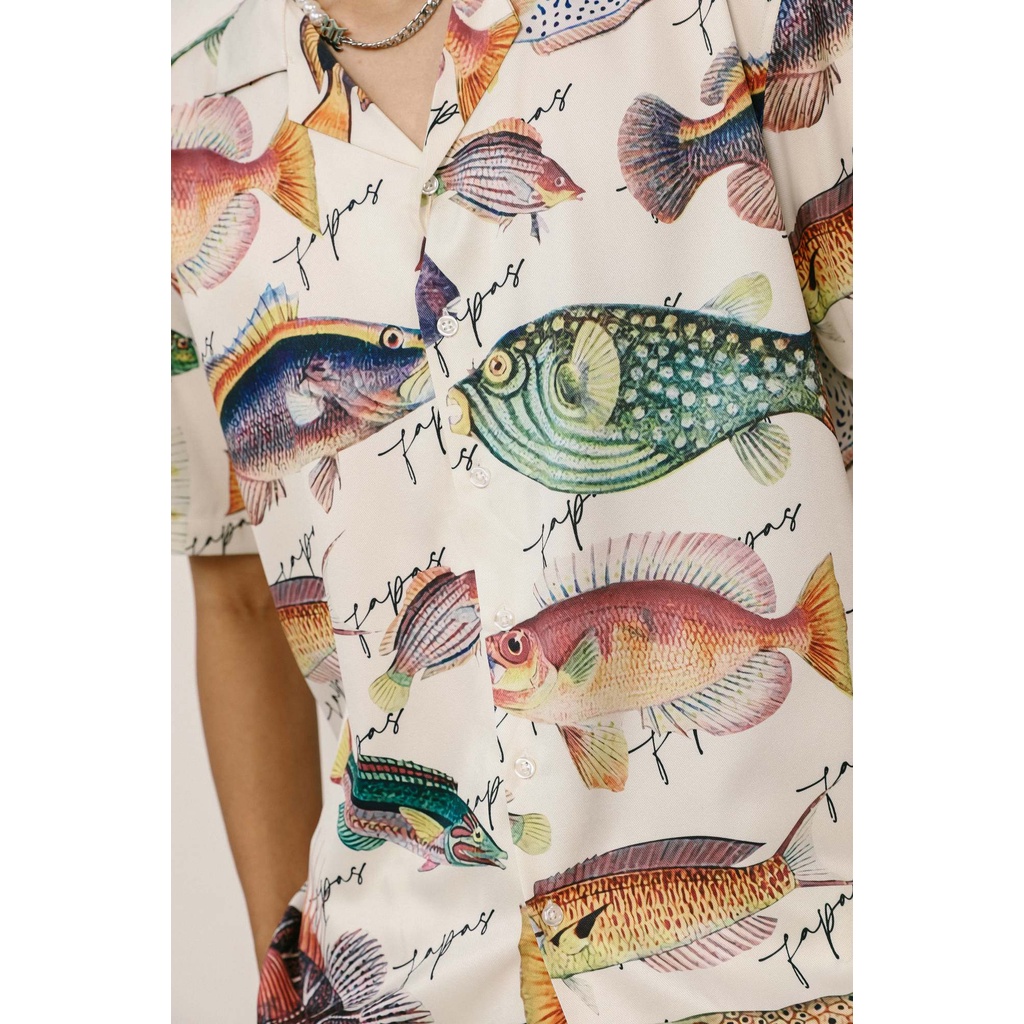 Áo Sơ Mi Tay Ngắn Fish Họa Tiết Hình Cá Độc Đáo Phong Cách Tươi Sáng Trẻ Trung Chất Vải Mềm Mát Form Relaxed FAPAS