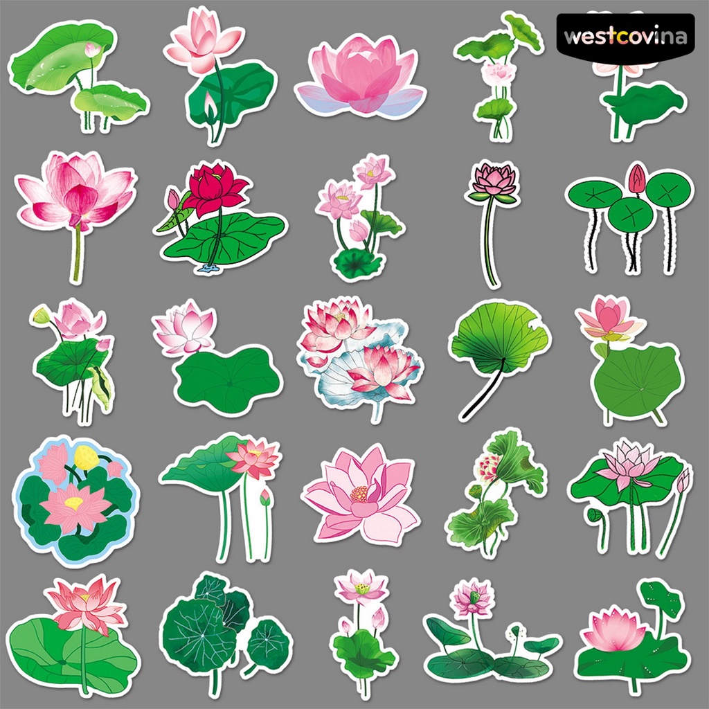 [COD]♪Bộ 50 Miếng Dán Trang Trí Sổ Tay / Điện Thoại / Laptop Hình Hoa Sen Xinh Xắn
