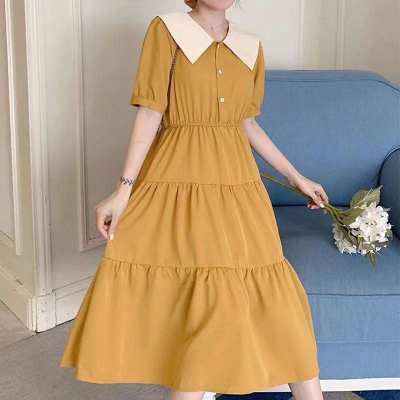 Đầm Dài Cổ Búp Bê Tay Ngắn Phong Cách Thời Trang Pháp Thời Trang Mùa Hè 2023