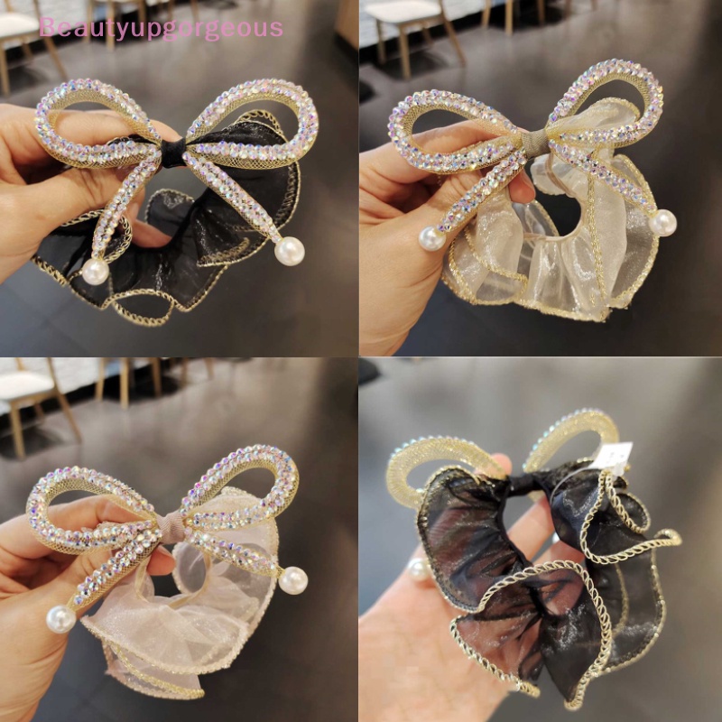 Dây Cột Tóc Co Giãn Hình Nơ Đính Đá Pha Lê Thanh Lịch Cho Nữ