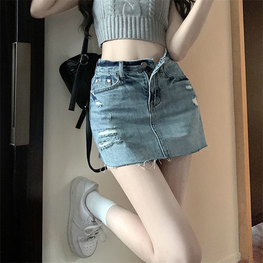 Chân Váy Denim Lưng Cao Dáng Chữ A Phong Cách Hàn Quốc Dành Cho Nữ