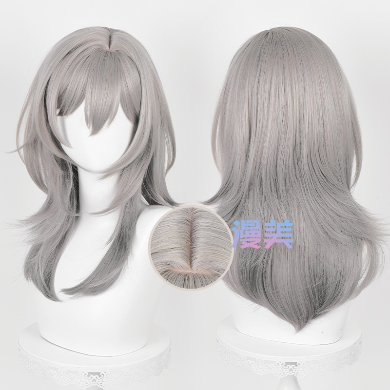 Manmei Honkai: Star Rail Female/Male Trailblazer Cosplay Wig 52cm/36cm Wig Gray Gradient Wigs Heat Resistant Synthetic Wigs
