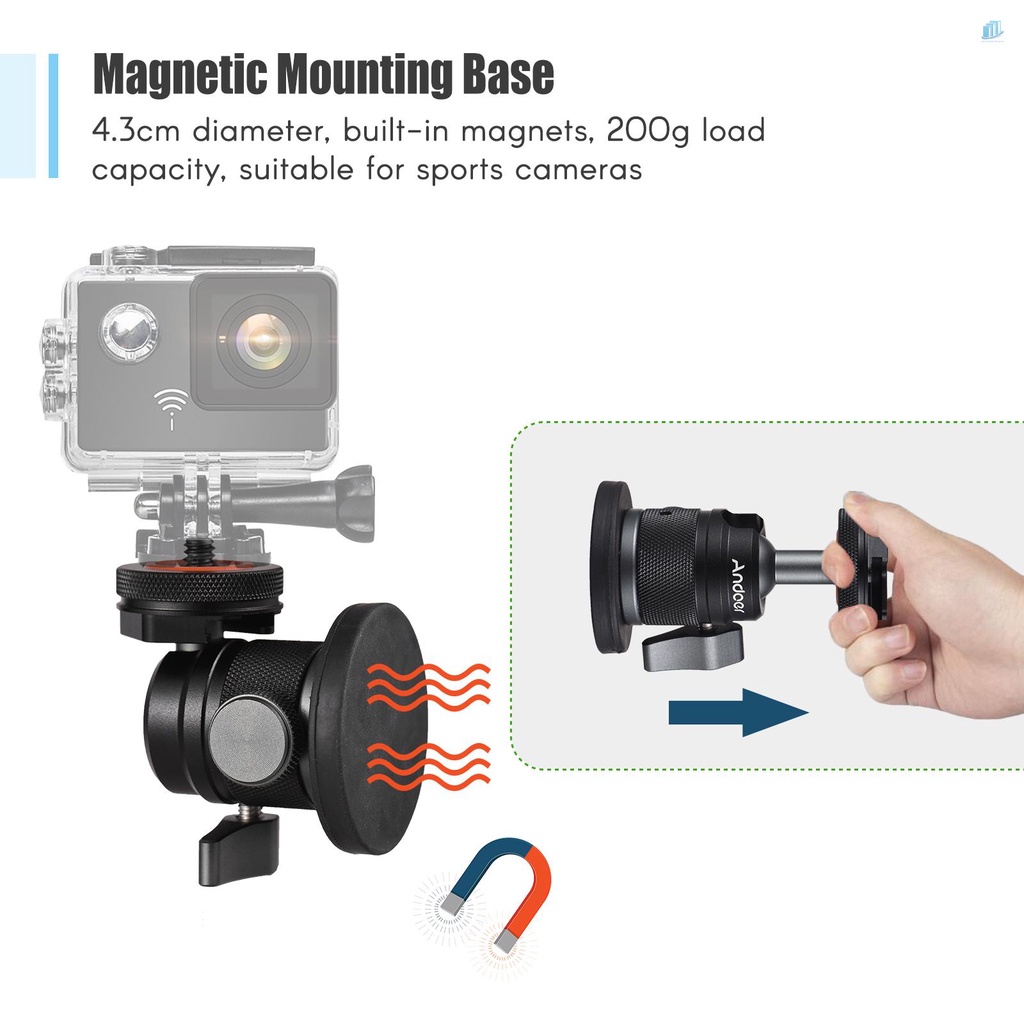 Đầu Nối Đồng Hồ Thông Minh Andoer Mini Hai Công Dụng Ốc Vít 1 / 4 Inch Kết Nối 360 Độ°Hộp Đựng Bằng Hợp Kim Nhôm Có Thể Xoay Với Đế Nam Châm Tải Trọng 200g Cho S