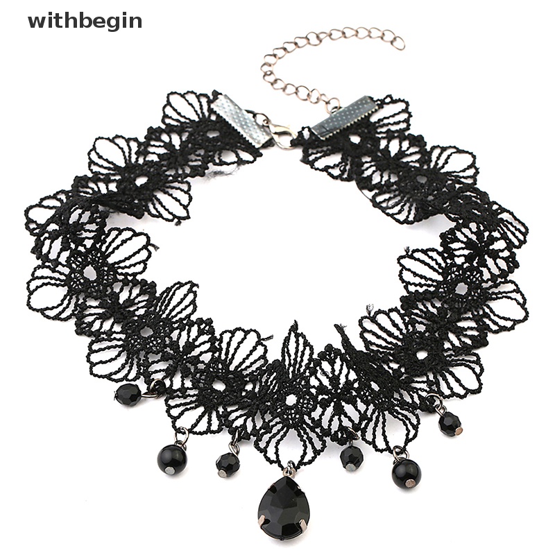 Vòng Cổ Choker Ren Màu Đen Đính Đá Pha Lê Phong Cách Gothic Cổ Điển Cho Nữ