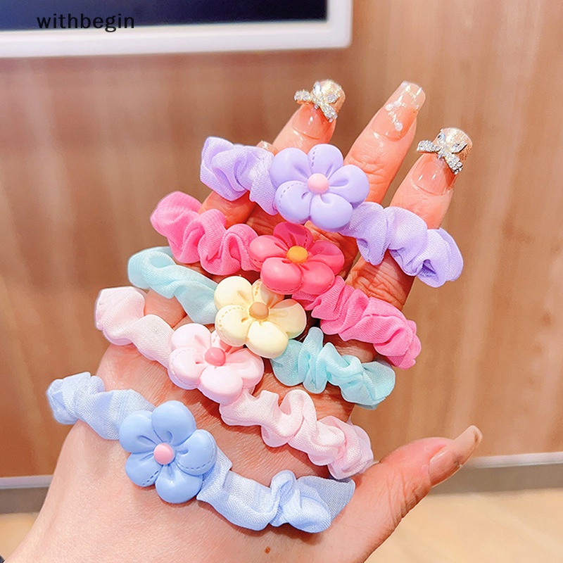 Dây Buộc Tóc Cao Su Co Giãn Bọc Nhựa Màu Trơn Đính Hoa Thời Trang Cho Bé Gái