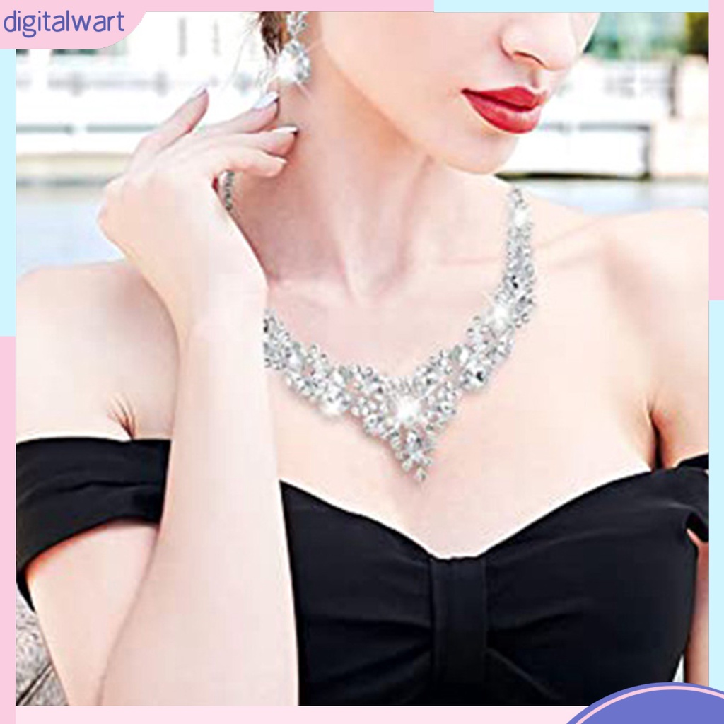 Bộ Vòng cổ + Bông Tai Bằng Hợp Kim Đính Đá Lấp Lánh Thời Trang Sang Trọng Cho Nữ