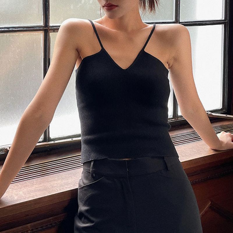 Áo Hai Dây Dệt Kim Tay Ngắn Thời Trang Mới 2023 Cho Nữ