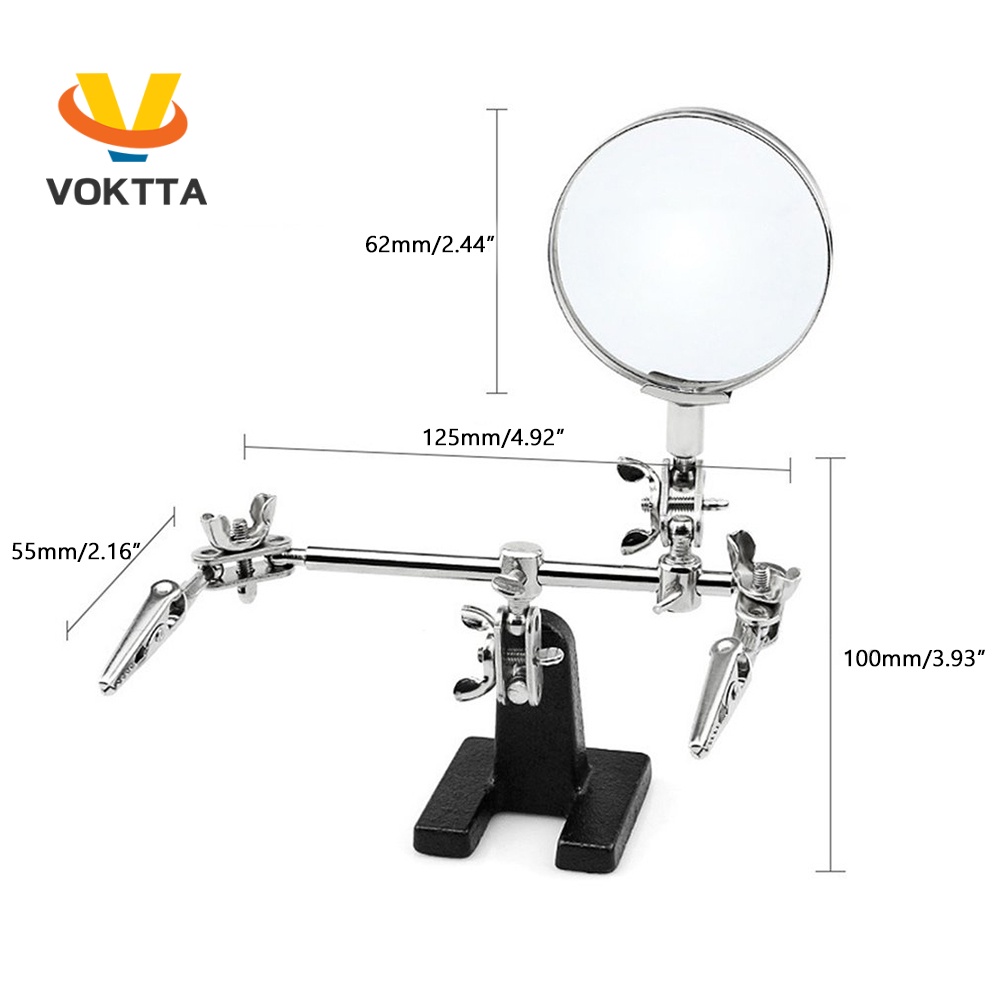 Kính lúp VOKTTA JM501 kèm đèn LED và kẹp hỗ trợ sửa chữa máy hàn 5X chuyên dụng