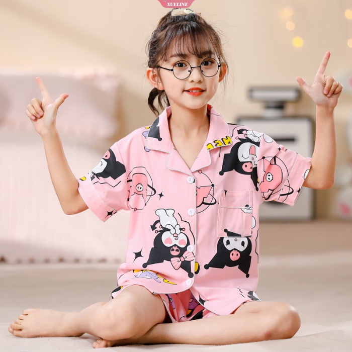 SANRIO Bộ Đồ Ngủ Ngắn Tay Họa Tiết Hoạt Hình My Melody Girly Cinnamoroll 2023 Dễ Thương Cho Bé