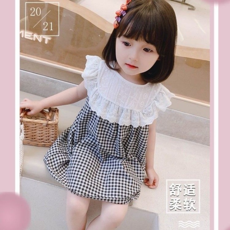 Đầm Công Chúa Không Tay Họa Tiết Sọc Caro Phong Cách Phương Tây Thời Trang Mùa Hè Hàng Mới Dành Cho Bé Gái