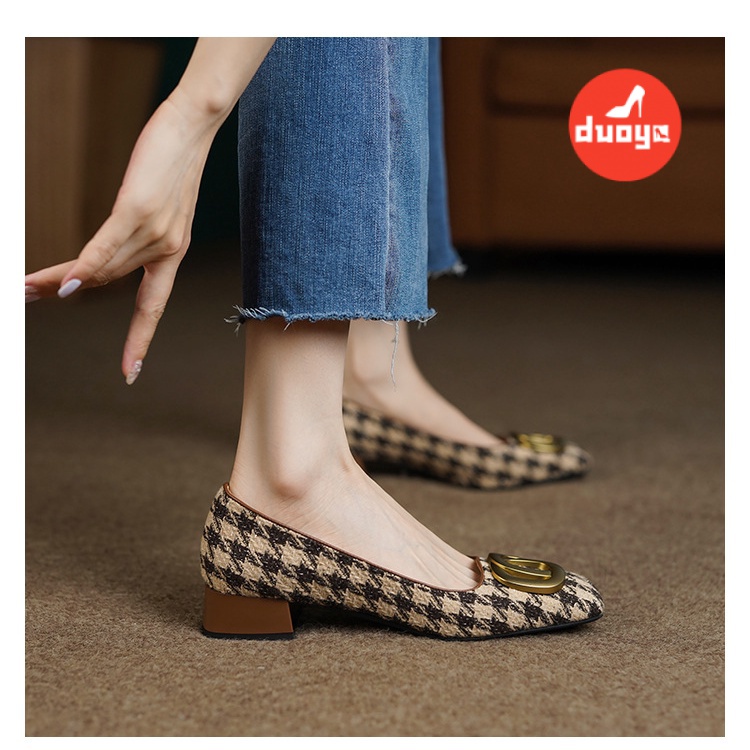 Duoya Giày Tây Mũi Vuông Đế Dày Mềm Mại Phong Cách Retro Pháp Cho Nữ