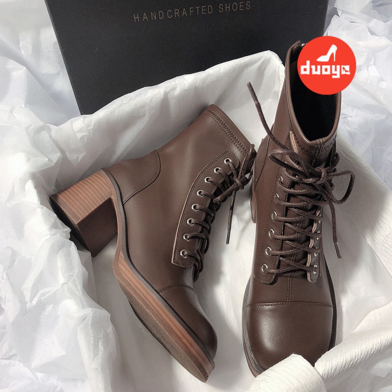 Duoya Tóc Thẳng ~ [Hàng Có Sẵn] Giày Bốt Martin Đế Dày Dài Co Giãn Mỏng Phong Cách Anh Quốc Cổ Điển Cho Nữ